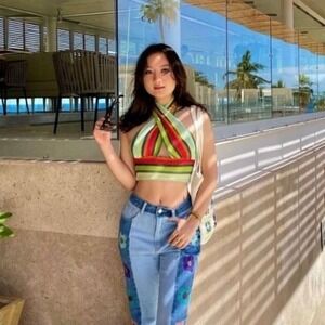 Micas Knit Cross Halter Crop Sleeveless‎ Backless Top Size M